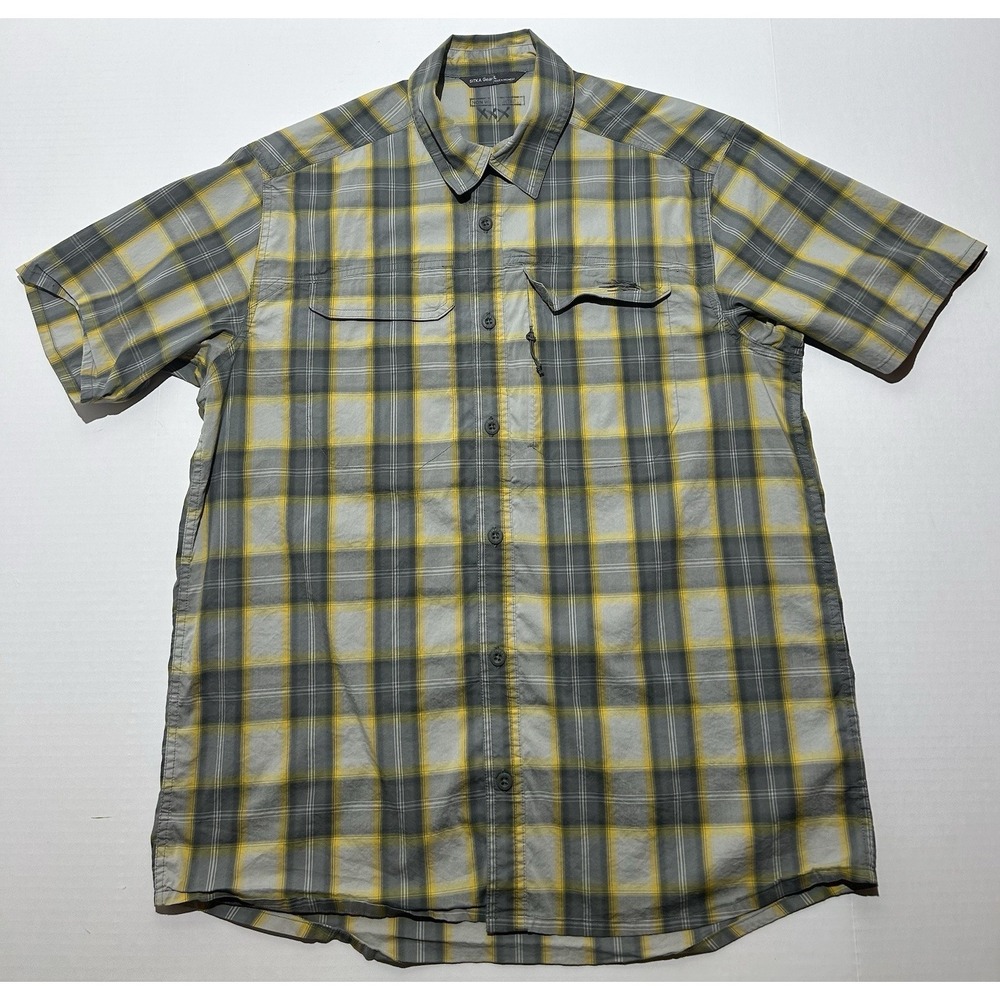 Sitka Gear Shirt Mens Large Globe Trotter Short Sleeve Button Up Outdoor Plaid